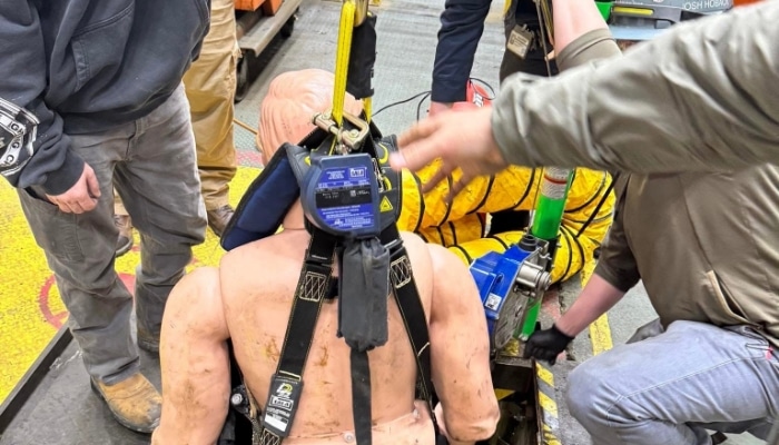 Dummy Being Dropped For Confined Space Training